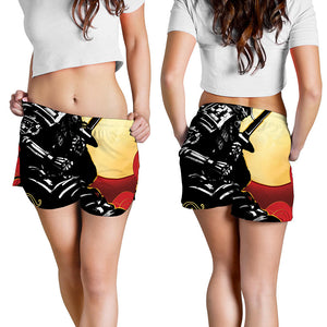 Red Sky And Golden Sun Samurai Print Women's Shorts