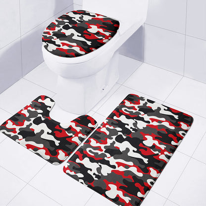 Red Snow Camouflage Print 3 Piece Bath Mat Set
