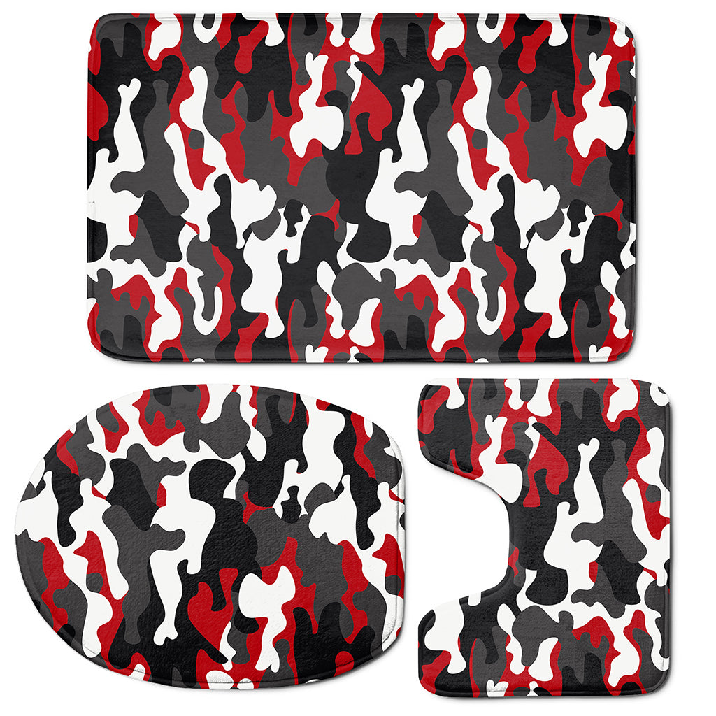 Red Snow Camouflage Print 3 Piece Bath Mat Set