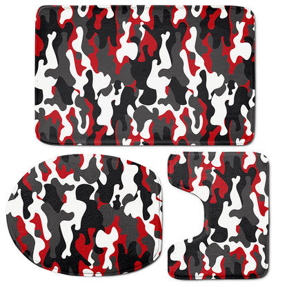 Red Snow Camouflage Print 3 Piece Bath Mat Set