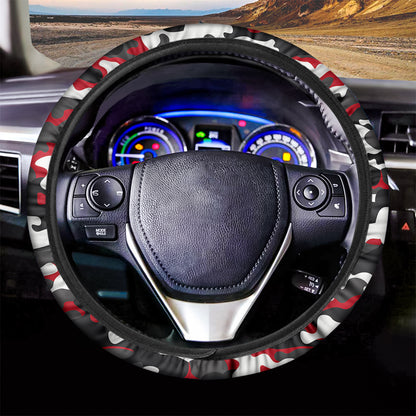 Red Snow Camouflage Print Car Steering Wheel Cover
