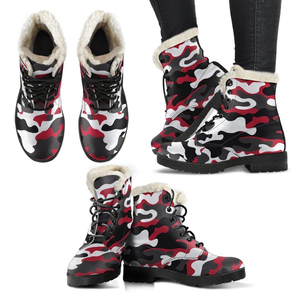 Red Snow Camouflage Print Comfy Boots GearFrost