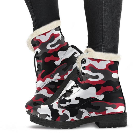 Red Snow Camouflage Print Comfy Boots GearFrost