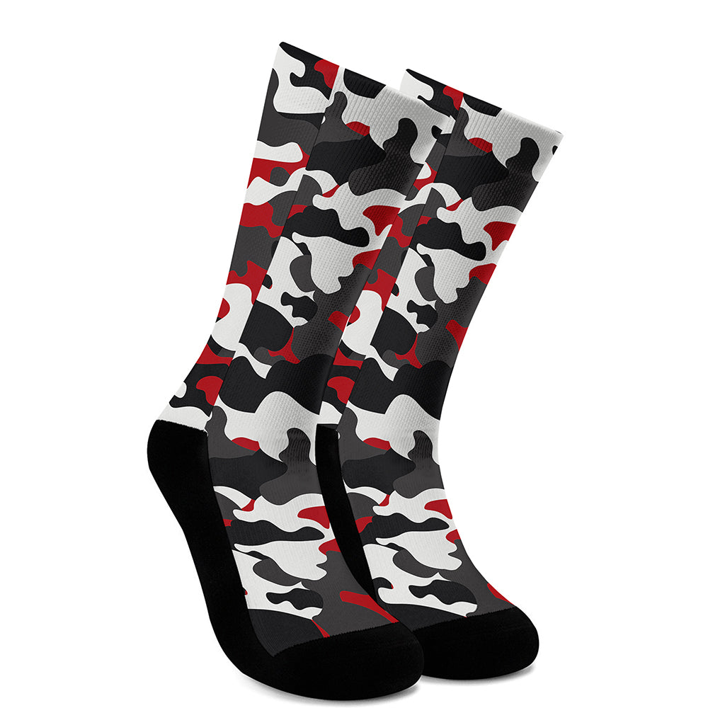 Red Snow Camouflage Print Crew Socks