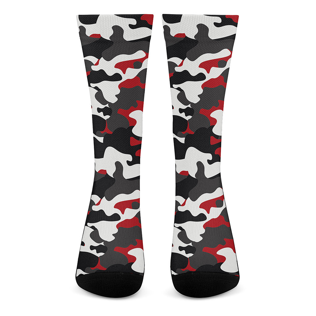 Red Snow Camouflage Print Crew Socks