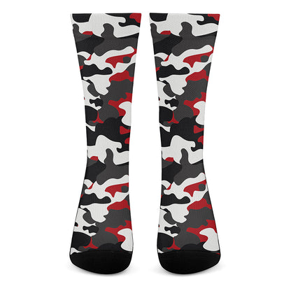 Red Snow Camouflage Print Crew Socks