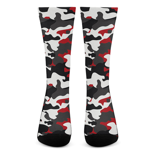 Red Snow Camouflage Print Crew Socks