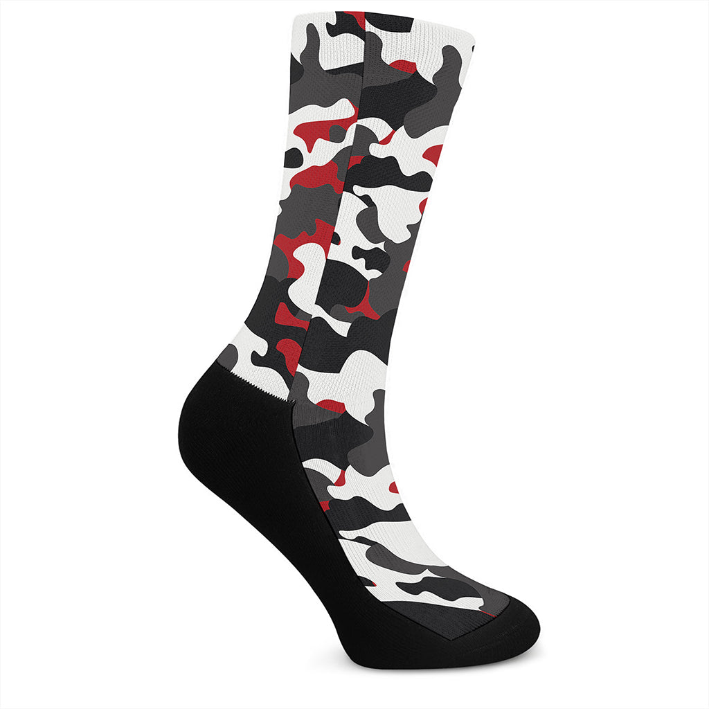 Red Snow Camouflage Print Crew Socks