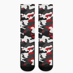 Red Snow Camouflage Print Crew Socks