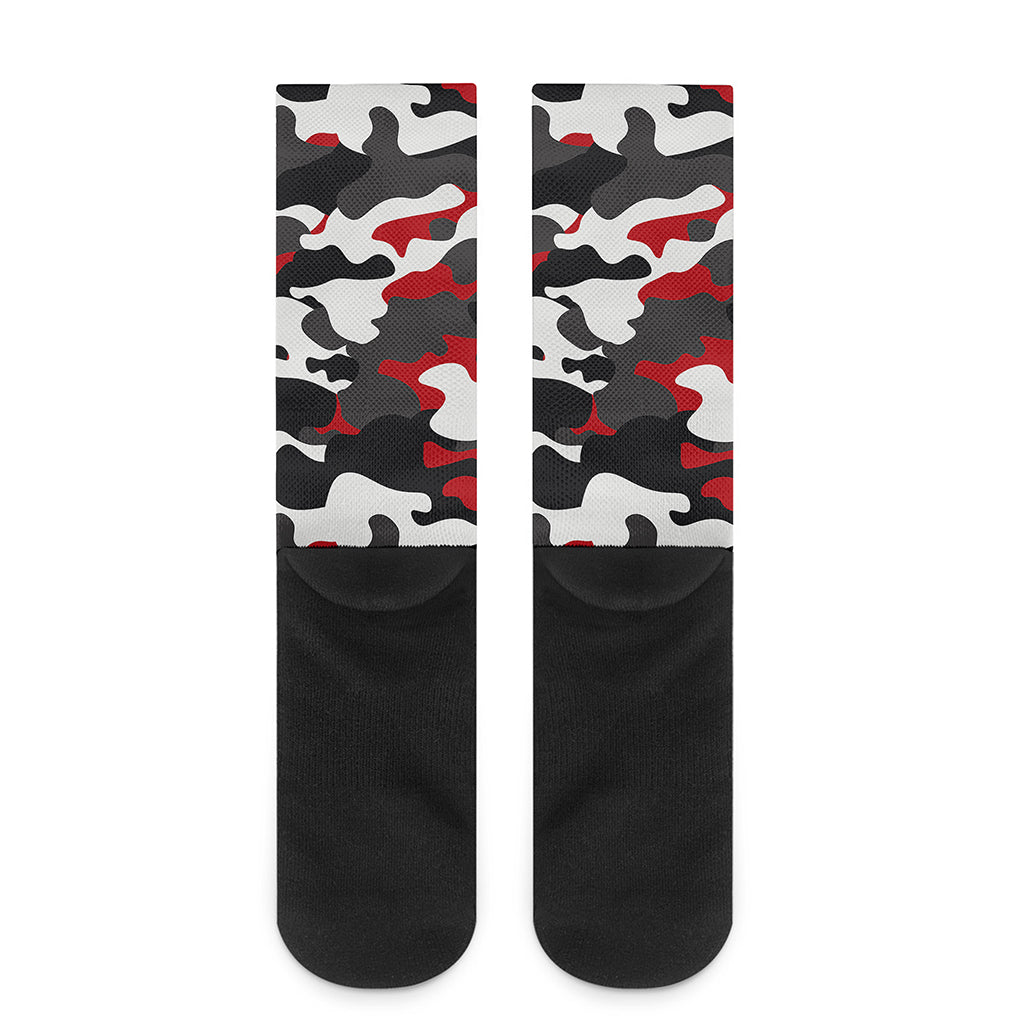 Red Snow Camouflage Print Crew Socks