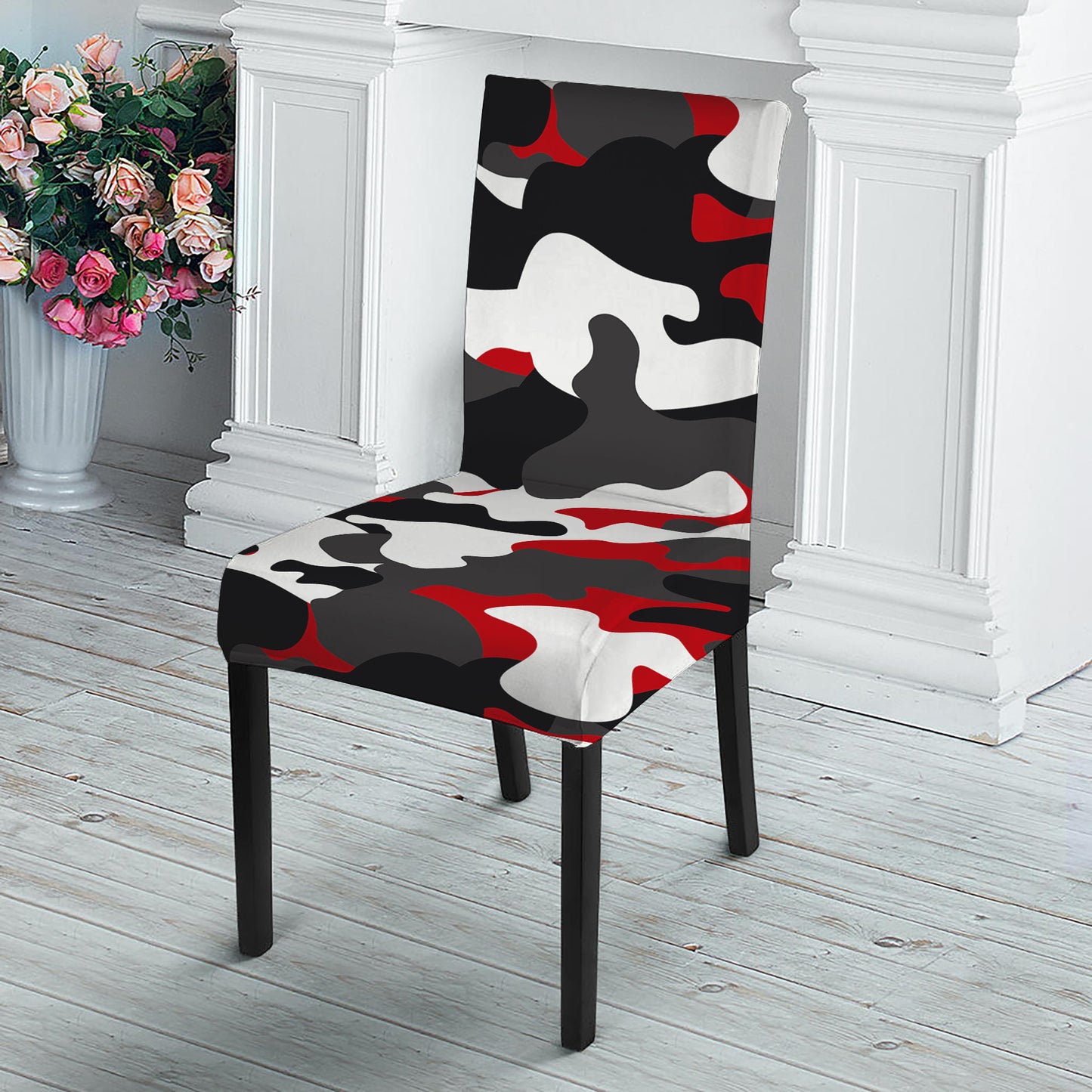 Red Snow Camouflage Print Dining Chair Slipcover