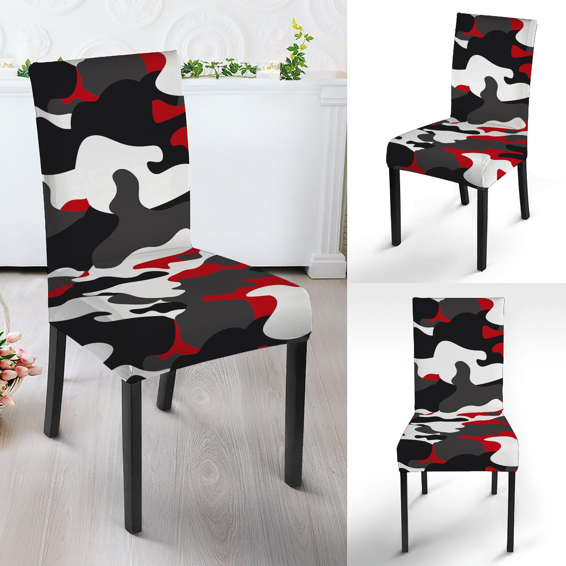 Red Snow Camouflage Print Dining Chair Slipcover