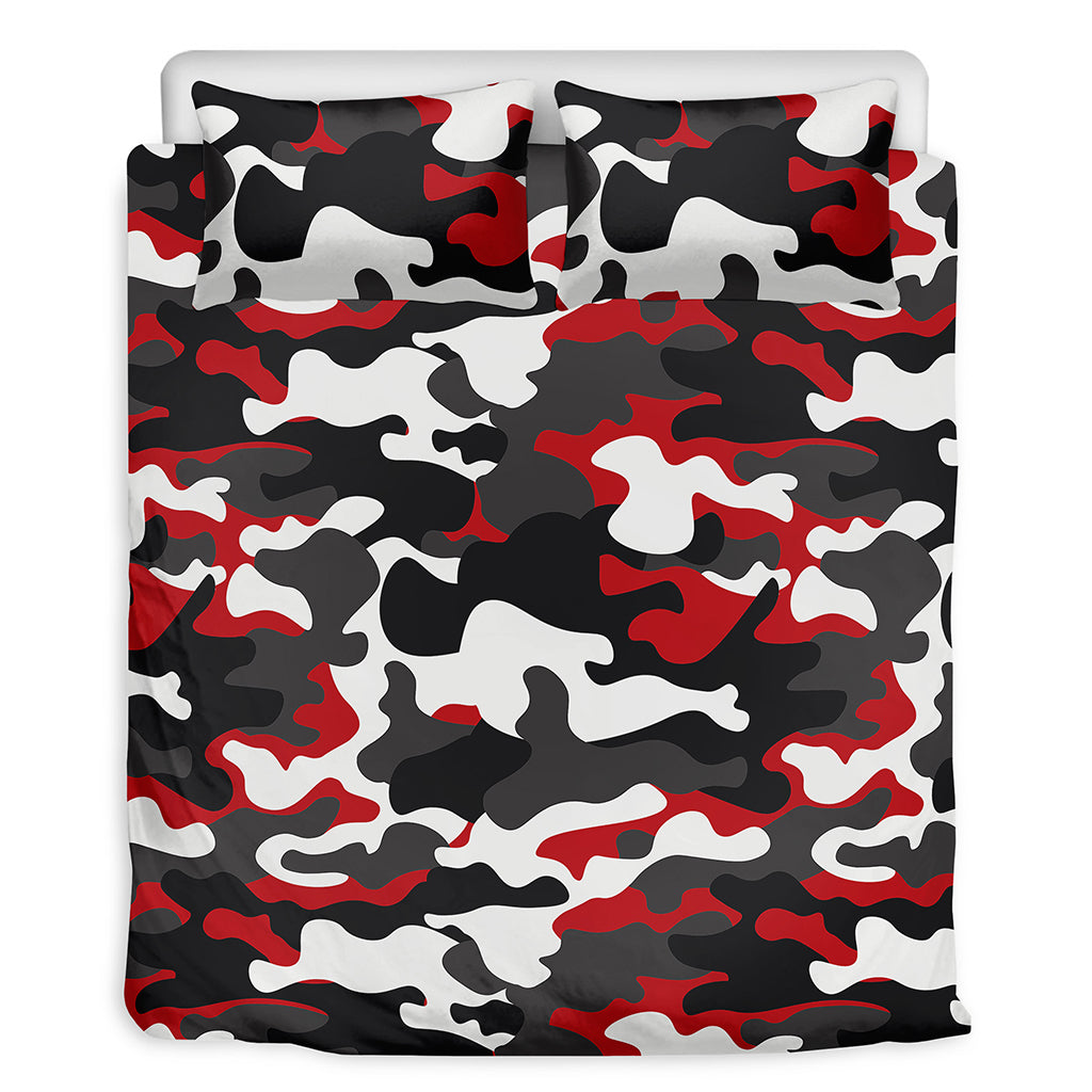 Red Snow Camouflage Print Duvet Cover Bedding Set