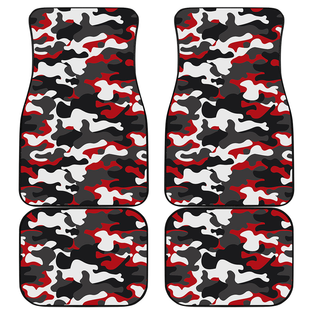 Red Snow Camouflage Print Front and Back Car Floor Mats