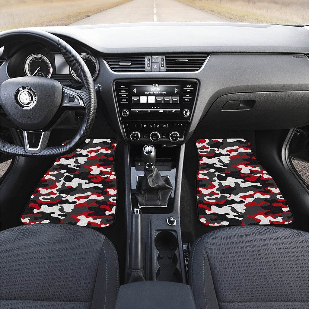 Red Snow Camouflage Print Front and Back Car Floor Mats