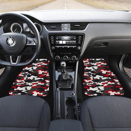 Red Snow Camouflage Print Front and Back Car Floor Mats