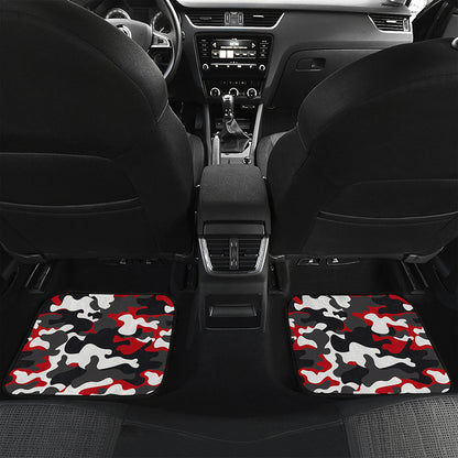 Red Snow Camouflage Print Front and Back Car Floor Mats