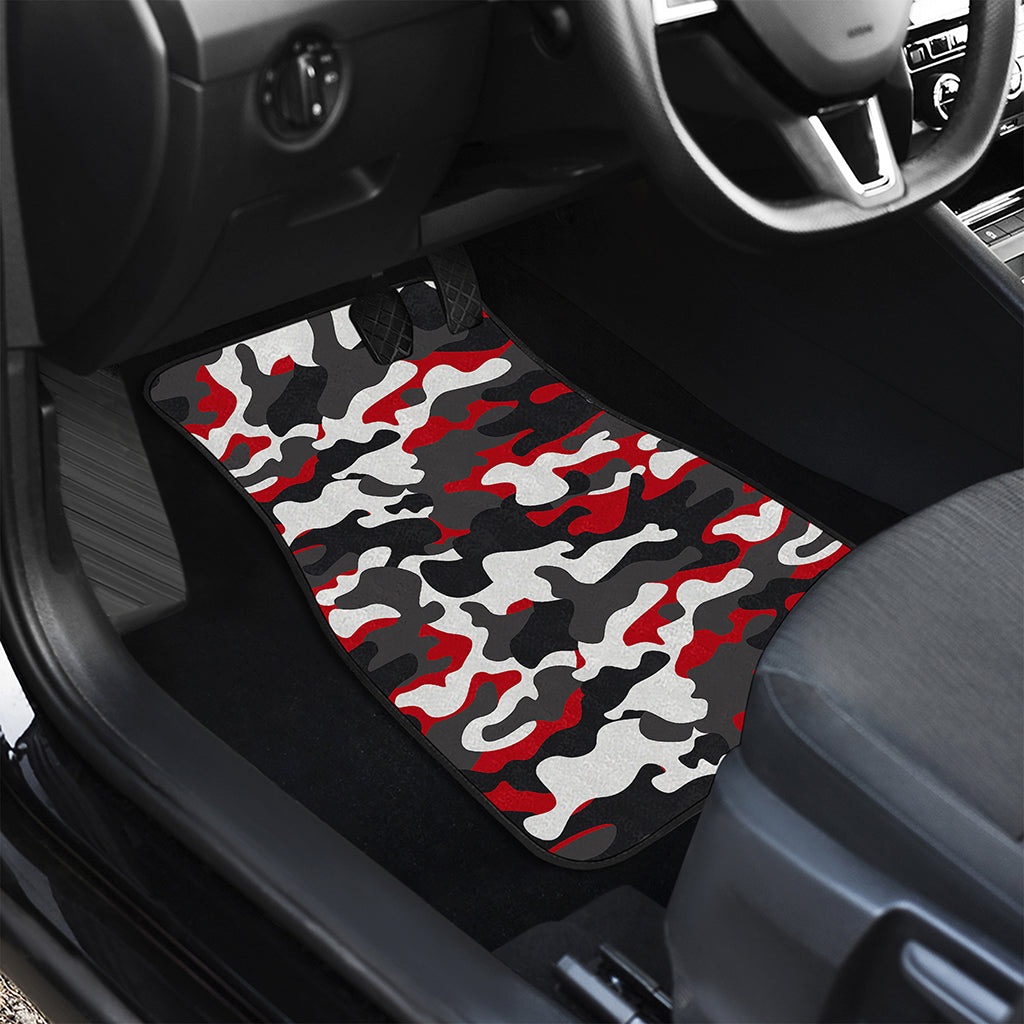 Red Snow Camouflage Print Front and Back Car Floor Mats