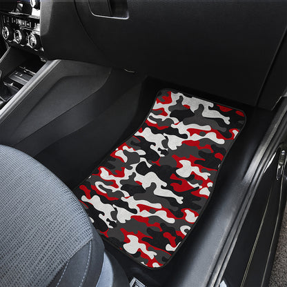 Red Snow Camouflage Print Front and Back Car Floor Mats