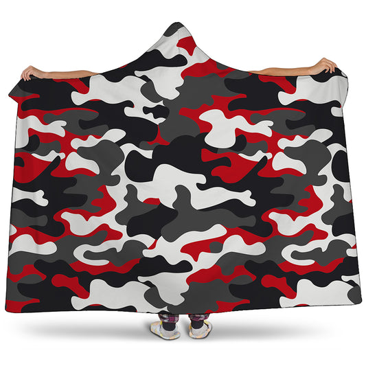Red Snow Camouflage Print Hooded Blanket