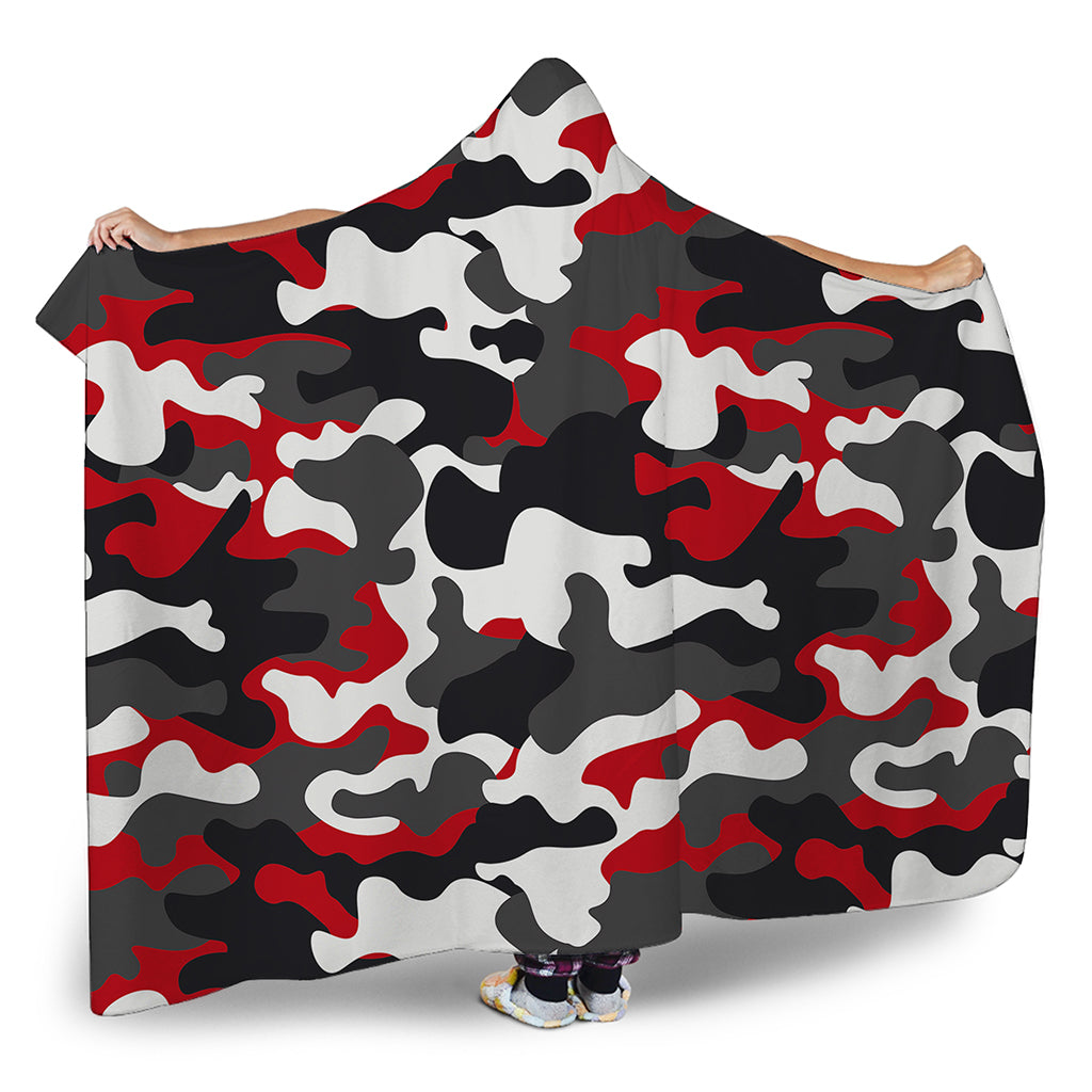 Red Snow Camouflage Print Hooded Blanket
