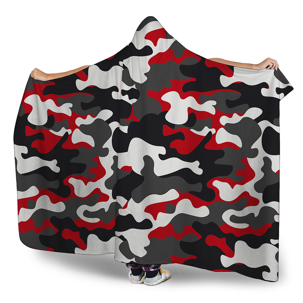 Red Snow Camouflage Print Hooded Blanket