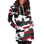 Red Snow Camouflage Print Hoodie Dress GearFrost