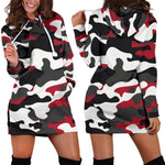 Red Snow Camouflage Print Hoodie Dress GearFrost