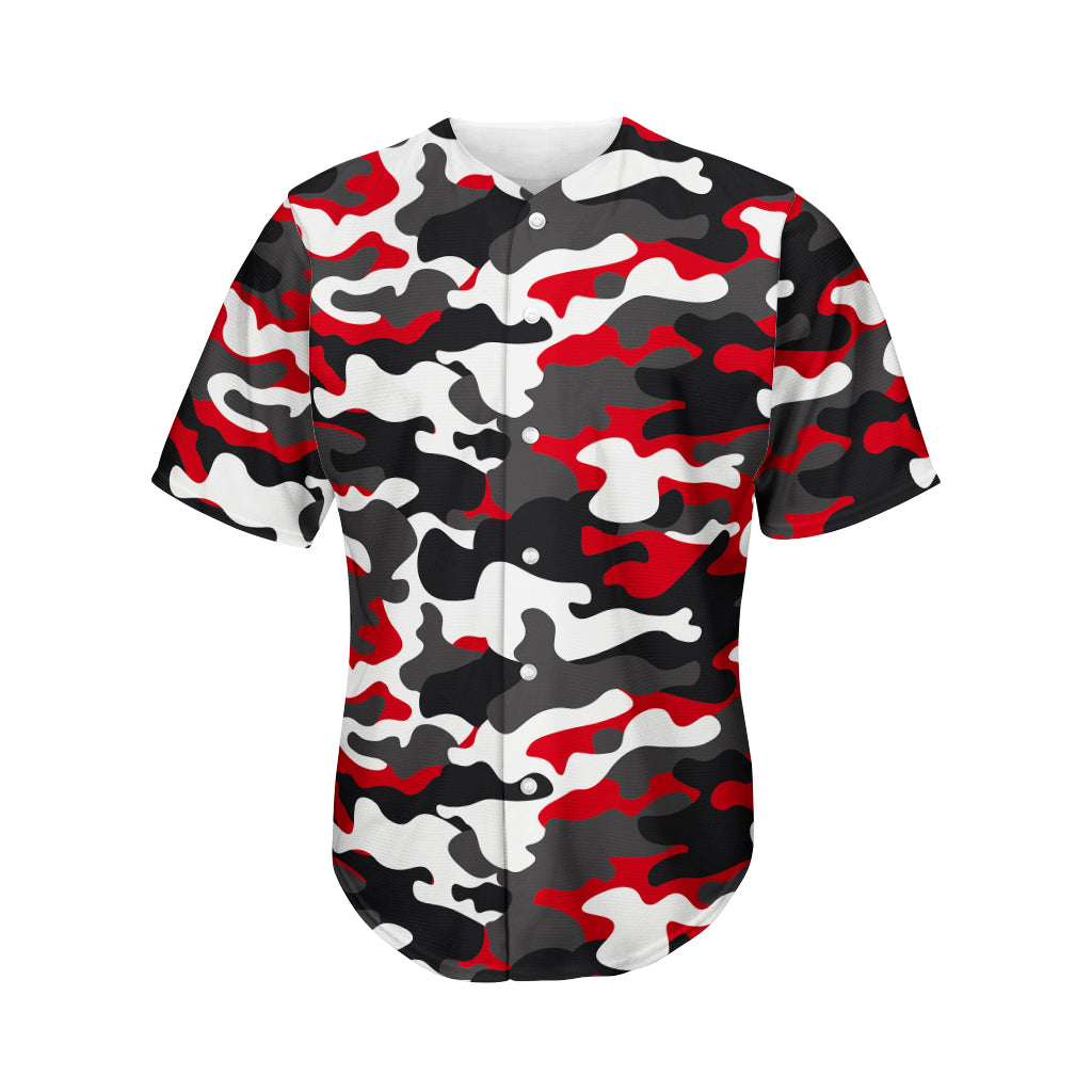 Red Snow Camouflage Print Men's Baseball Jersey
