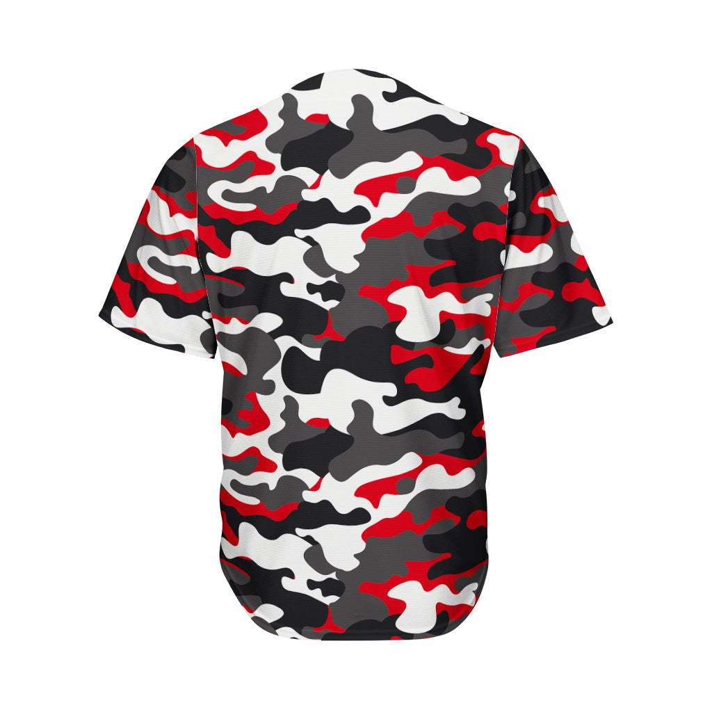 Red Snow Camouflage Print Men's Baseball Jersey