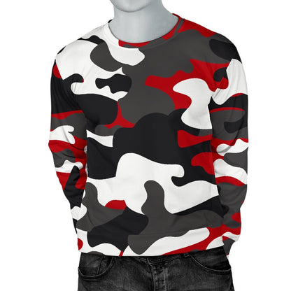 Red Snow Camouflage Print Men's Crewneck Sweatshirt GearFrost