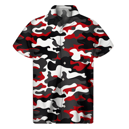 Red Snow Camouflage Print Men's Short Sleeve Shirt
