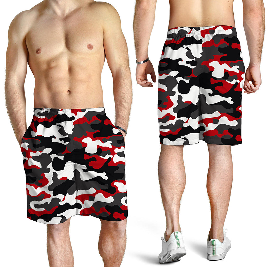 Red Snow Camouflage Print Men's Shorts