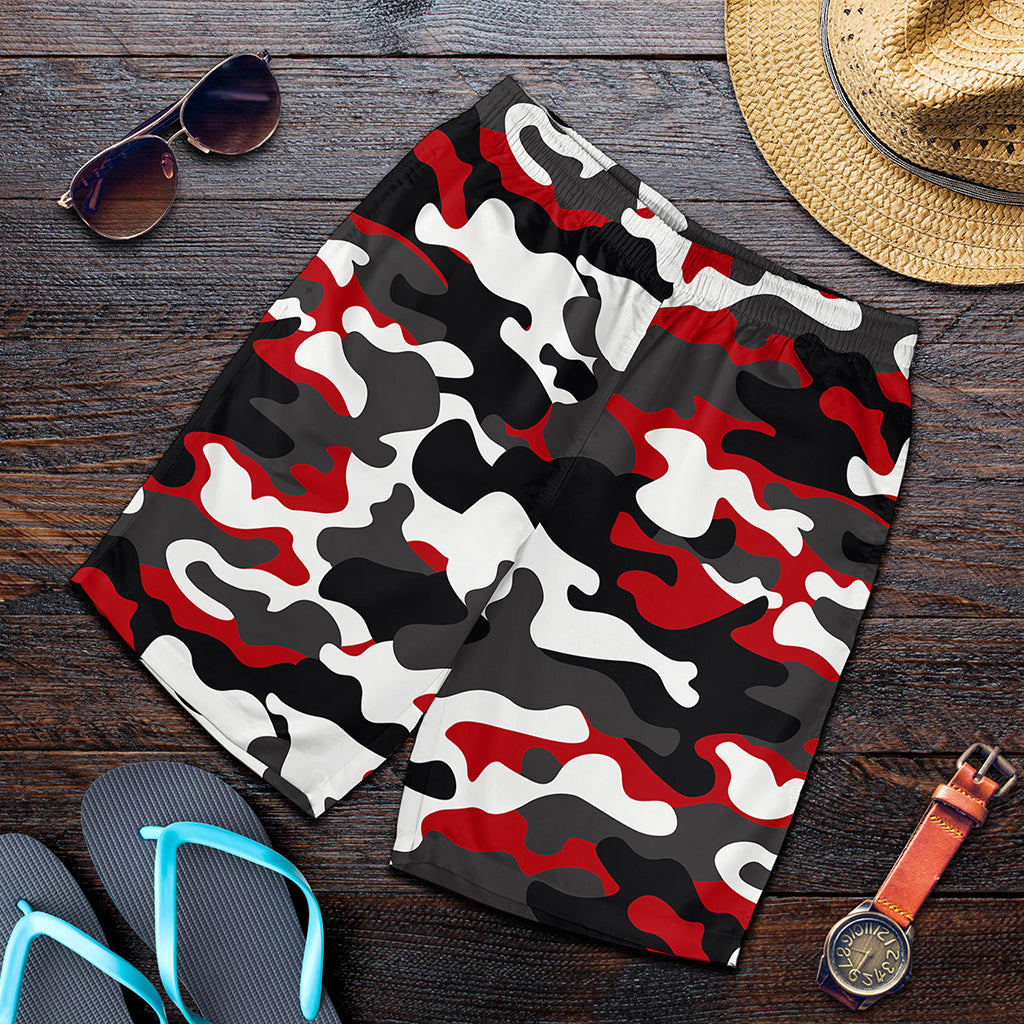 Red Snow Camouflage Print Men's Shorts