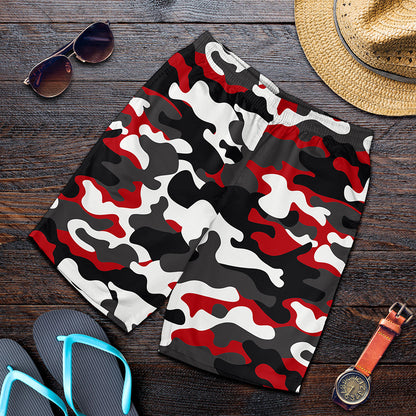 Red Snow Camouflage Print Men's Shorts