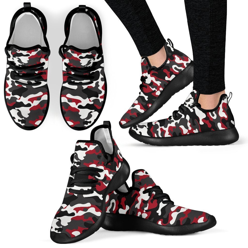 Red Snow Camouflage Print Mesh Knit Shoes GearFrost