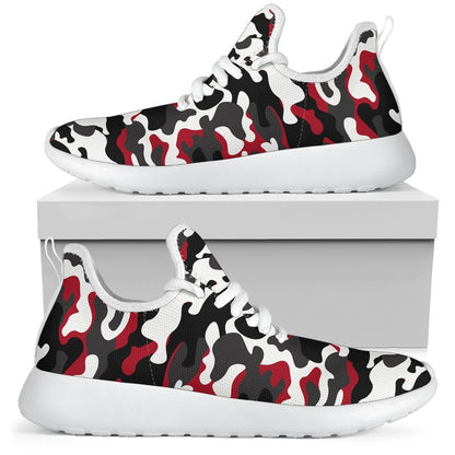 Red Snow Camouflage Print Mesh Knit Shoes GearFrost