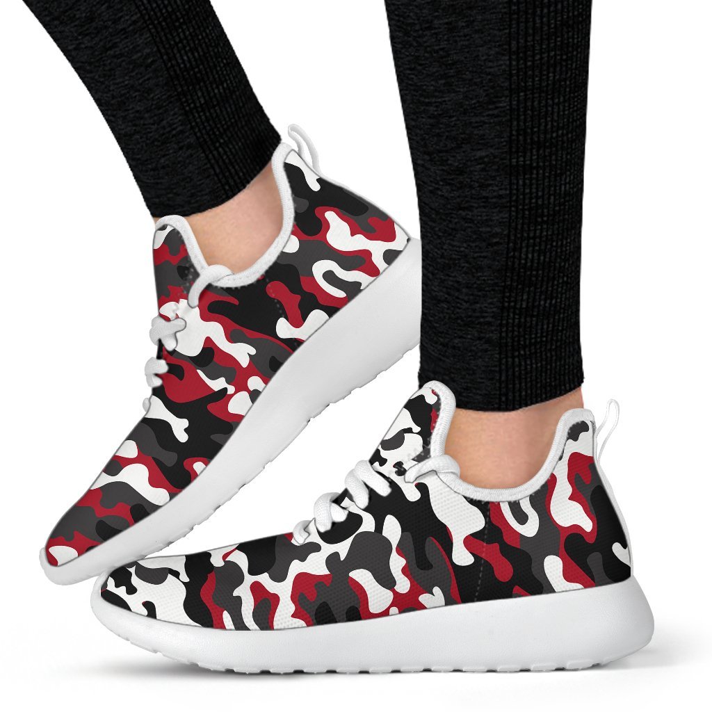 Red Snow Camouflage Print Mesh Knit Shoes GearFrost