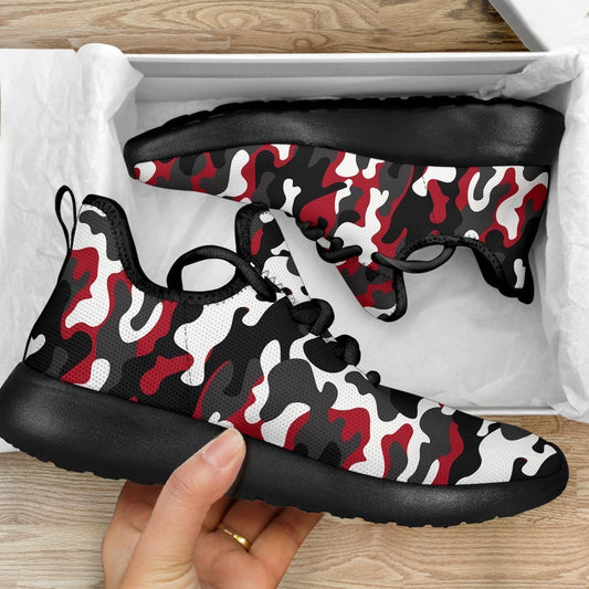 Red Snow Camouflage Print Mesh Knit Shoes GearFrost