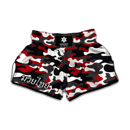 Red Snow Camouflage Print Muay Thai Boxing Shorts