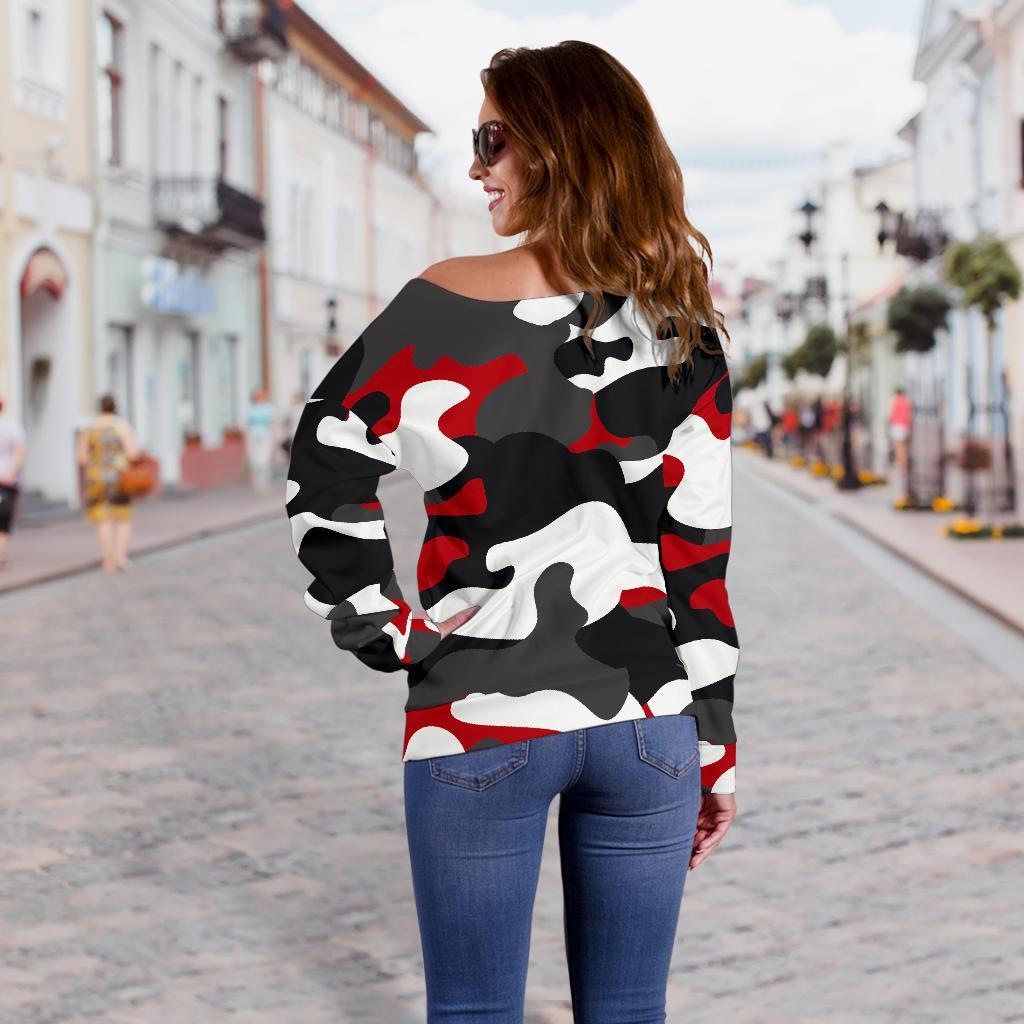 Red Snow Camouflage Print Off Shoulder Sweatshirt GearFrost