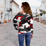 Red Snow Camouflage Print Off Shoulder Sweatshirt GearFrost