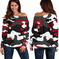 Red Snow Camouflage Print Off The Shoulder Sweatshirt