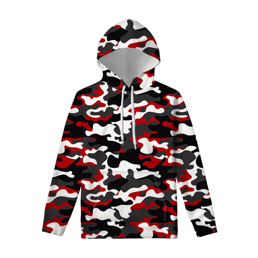Red Snow Camouflage Print Pullover Hoodie