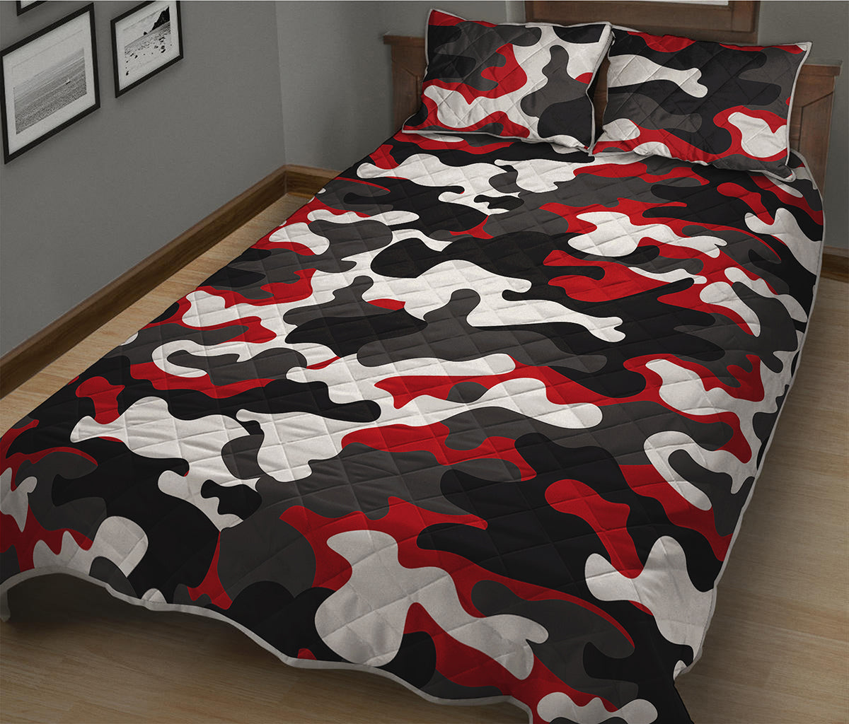 Red Snow Camouflage Print Quilt Bed Set