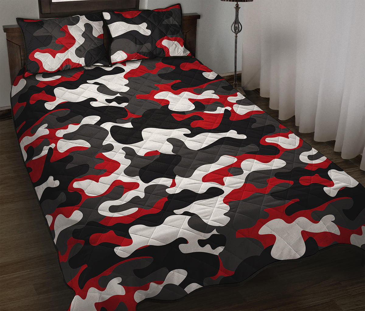 Red Snow Camouflage Print Quilt Bed Set