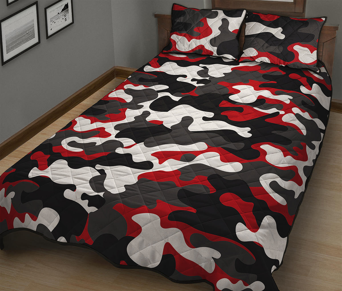 Red Snow Camouflage Print Quilt Bed Set