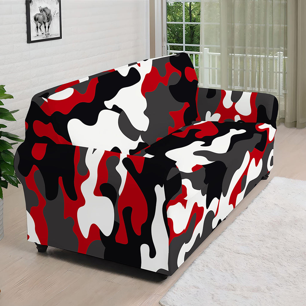 Red Snow Camouflage Print Sofa Cover