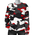 Red Snow Camouflage Print Women's Crewneck Sweatshirt GearFrost