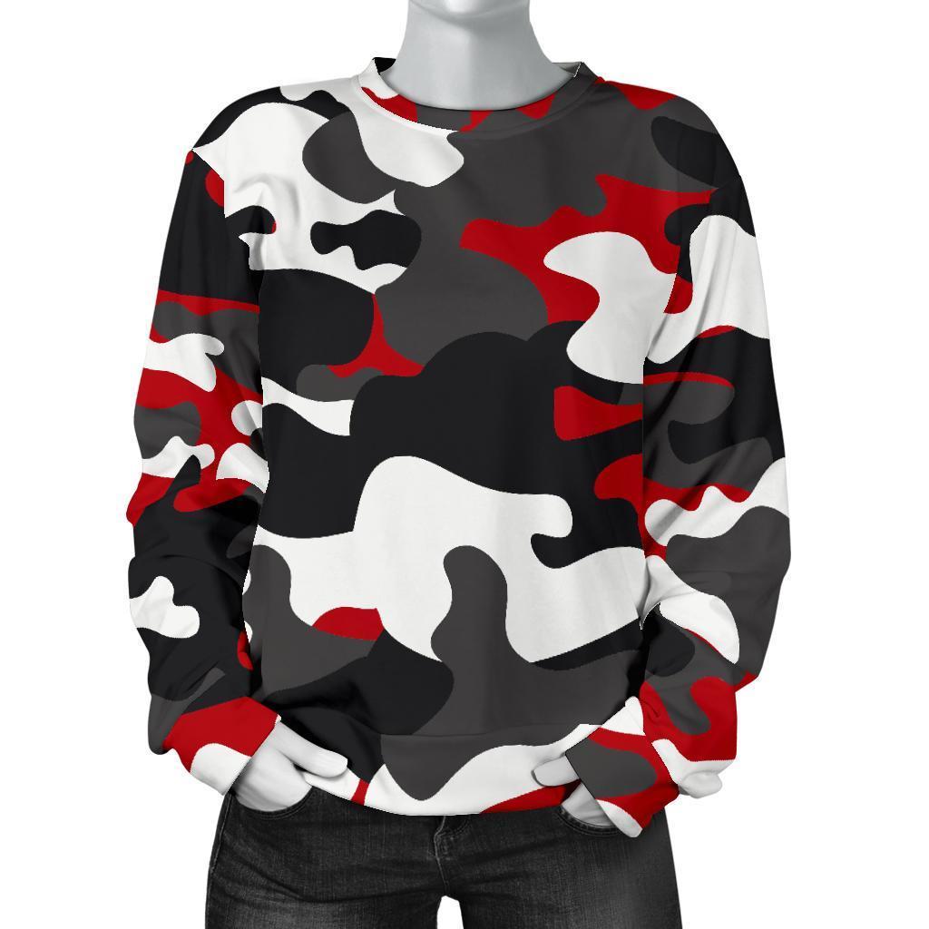 Red Snow Camouflage Print Women's Crewneck Sweatshirt GearFrost